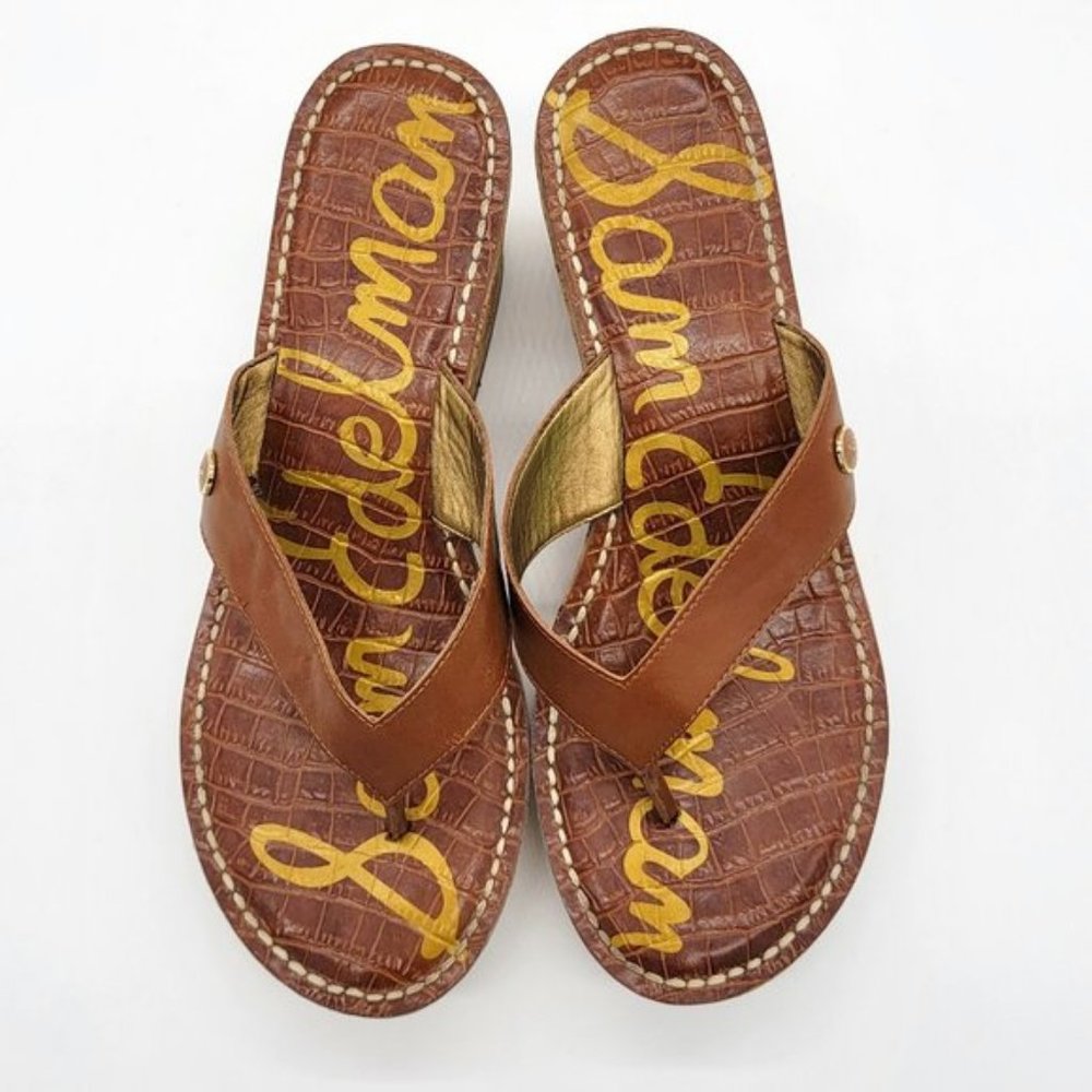 Sam Edelman Cognac Brown Romy Cork Wedge Thong Sandals Size 9